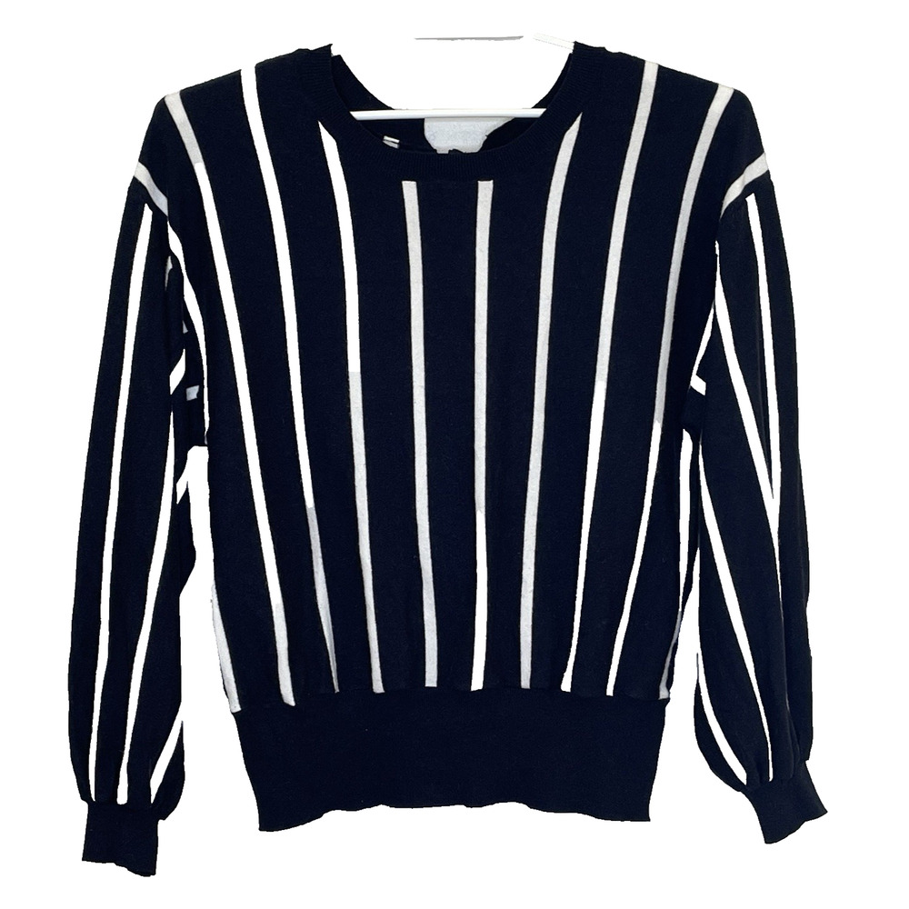 Umgee Tie Cross Back Sweater Womens Size Large Navy Blue White Horizontal Stripe - Picture 1 of 8